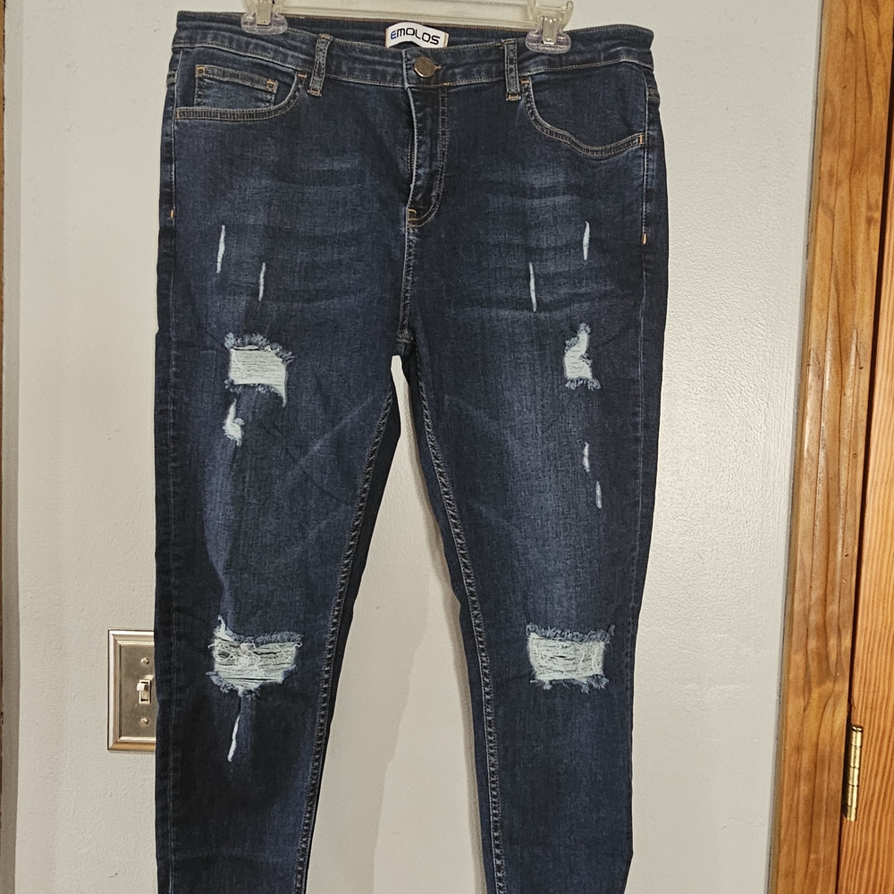 Molo Men's Skinny Jeans - Midnight Blue Ripped